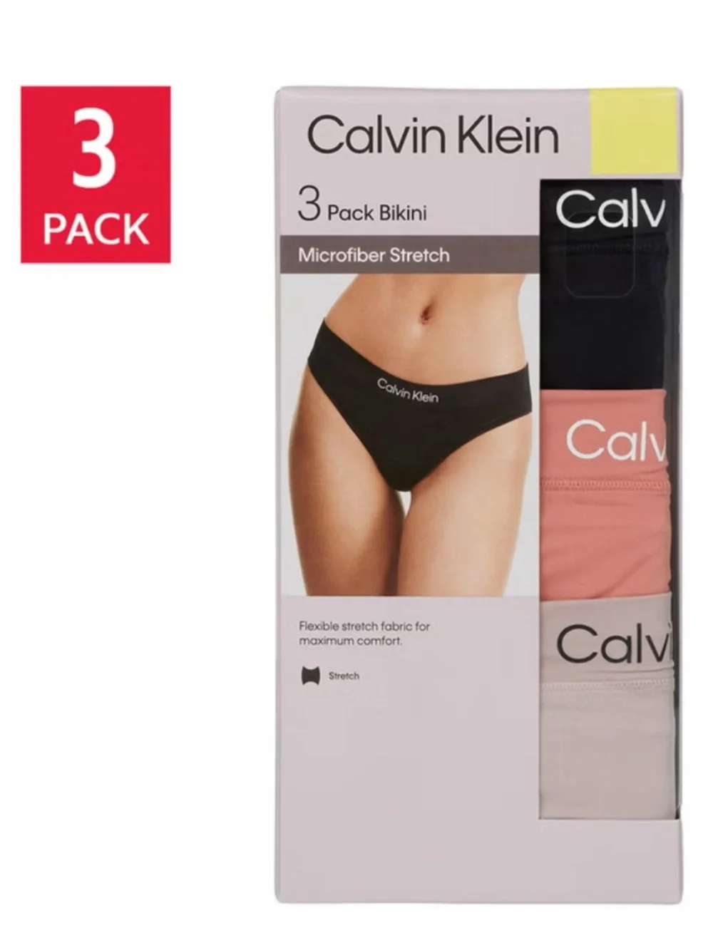 Calvin Klein Womens Microfiber Stretch Three Pack Bikini Underwear Size Small